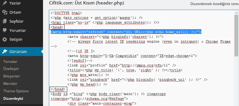 WordPress Otomatik Sayfa Yenileme Refresh Kodu