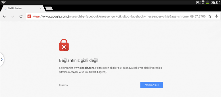 guvenli degil chrome