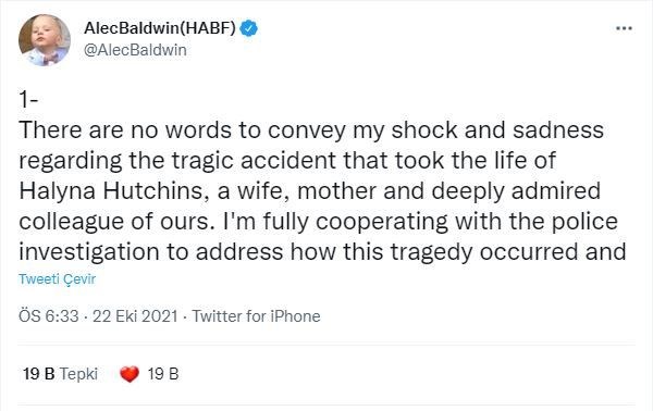 Alec Baldwin’in sette kurusıkı silahla 1 kişiyi öldürdüğü kaza sonrası ilk açıklama