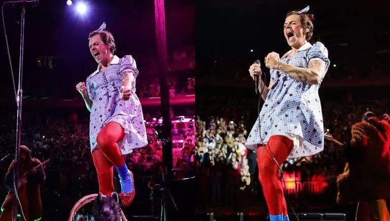 Harry Styles Oz Büyücüsü esintili kıyafetiyle sahnede