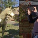 Merkel at üstünde: 3 metre boyundaki heykele yoğun ilgi