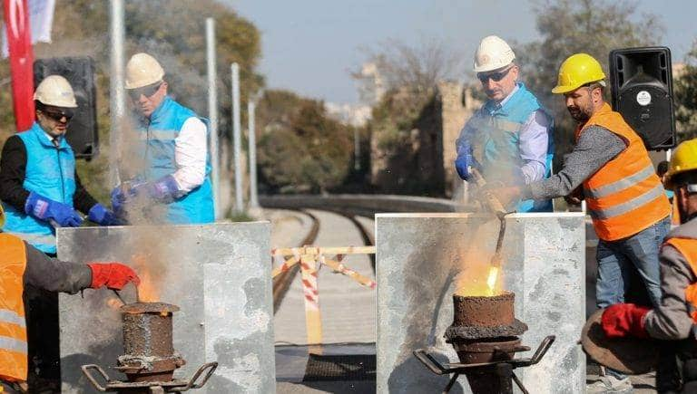 kazlicesme sirkeci projesinde ilk ray kaynagi yapildi